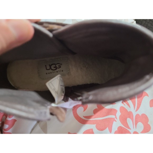 UGG Boots Womens 8 Meredith Lodge Wedge Booties Brown Leather Zip 1008017 - Picture 9 of 13